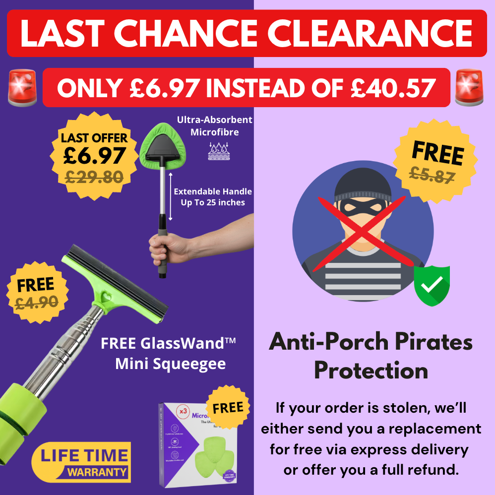 GlassWand™ | Tool for Crystal-Clear Windscreens + GlassWand™ Mini Squeegee + Anti-Porch Pirates Protection